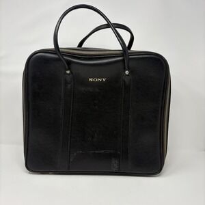 VTG Sony Travel Case Maruem Japan Briefcase Black Leather Nerdy AV Club Academia